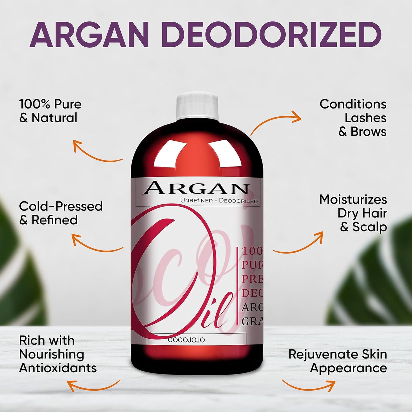 Pure Argan Oil Deodorized Unrefined Cold Pressed, 32 Fluid Ounce