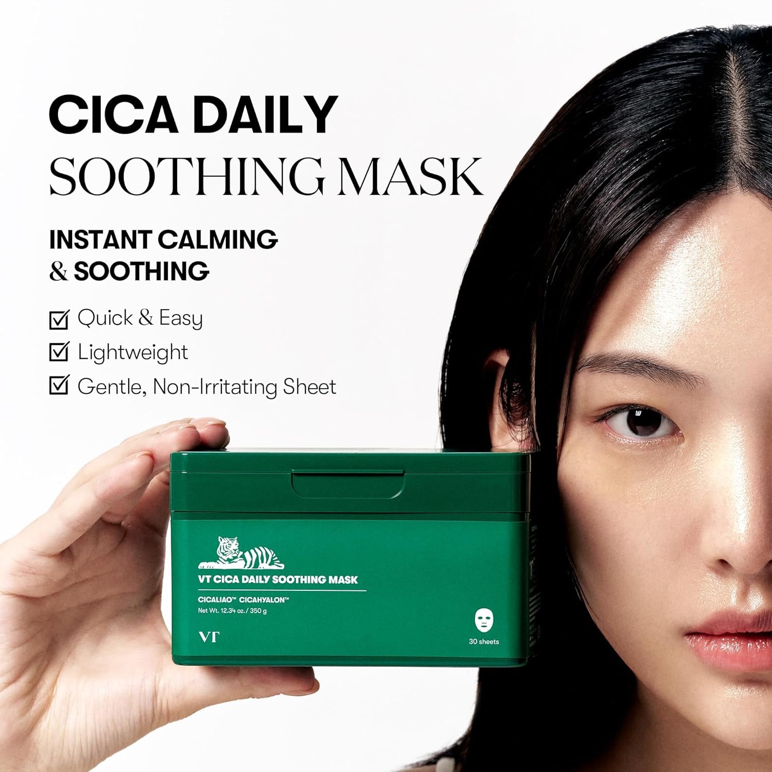 Daily Soothing Mask 30Ea, Facial Sheet Mask for Moist & Hydrating, 30 Day Supply, Centella Asiatica Face Mask