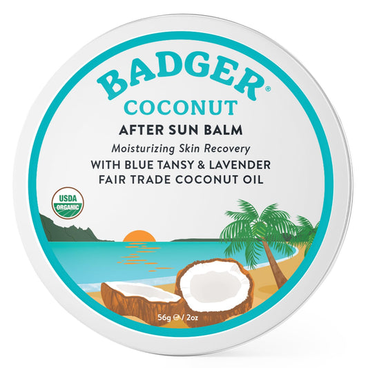 Coconut after Sun Balm with Organic Cocoa Butter & Shea Butter, Rescue Balm, Soothing & Cooling Balm for Tight Dry Skin after Sun Exposure, 2 Oz