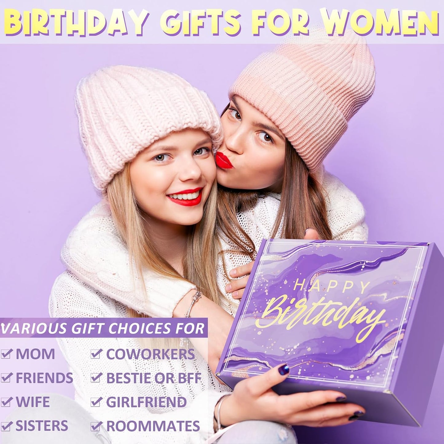 Birthday Gifts for Women Friendship, Lavender Relaxing Spa Gifts Basket Set for Women, Self Care Gifts Unique Happy Birthday Gifts Idea for Mom Her Best Friends Sister Wife Girlfriend Coworker Teacher