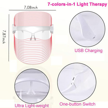 LED Face Mask Light Therapy, Ultra-Light Upgraded Red Light Therapy for Face, 7-1 Colors L E D Facial Skin Care Mask, 7 Colors Portable Rechargeable Skin Treatment Mask