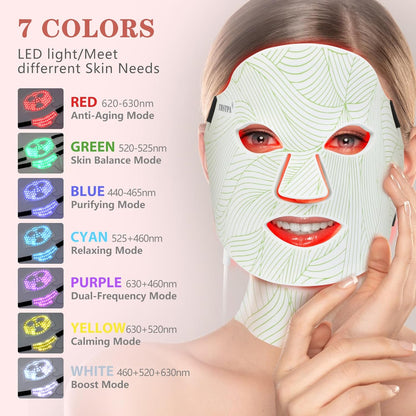 7 Colors Led Face Mask Light Therapy,Red Light Therapy for Face,Red Light Therapy for Face and Neck,Led Mask Light Therapy at Home,Portable,Led Face Mask Can Be Used at Home and Travel,White Green