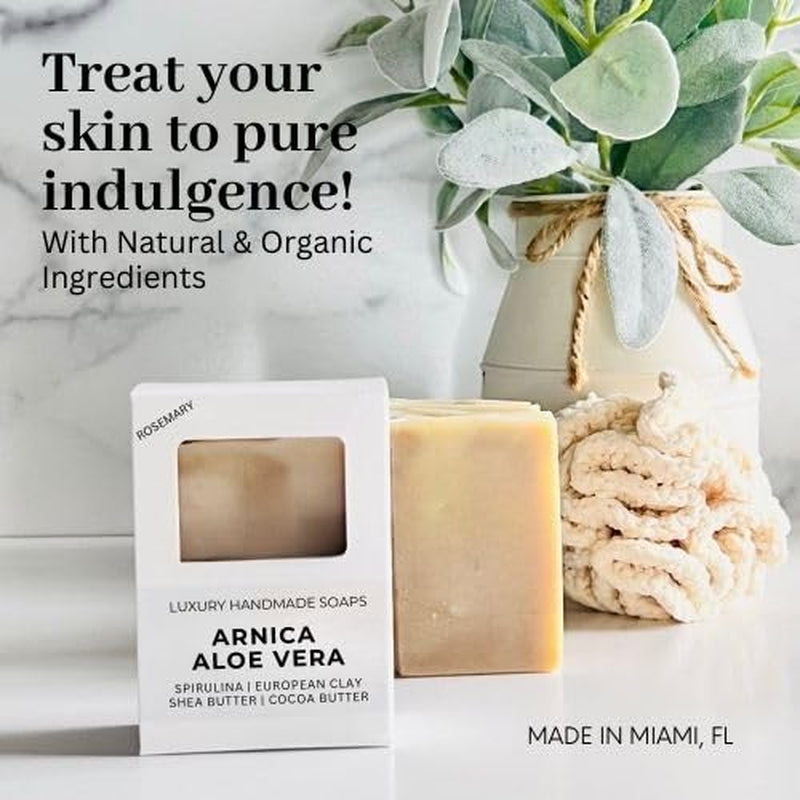 Arnica Aloe Vera with Rosemary Handcrafted Soap | Vegan | 100% Natural |Stimulates and Hydrating Properties for Hand, Face, & Body | Miami-Made - 1 Bar