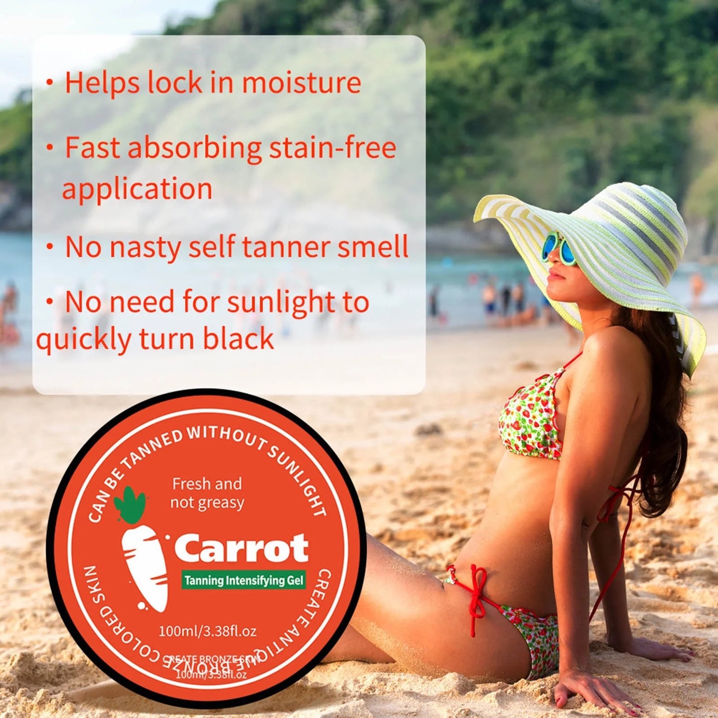 CARROT Tanning Intensifying Gel Peach Beauty Carrot Black Gel 100Ml/3.38Fl.Oz Lasting Gel Brown Tanning Gel for Body Indoor Outdoor Self Tanners Beach Women Men Fl Studio